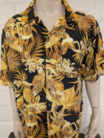 Panama Jack Hawaii overhemd korte mouw. Zwart Gele print. Maat 3XL / XXL.