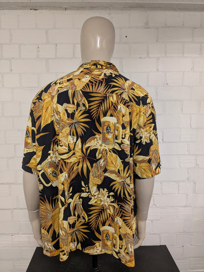 Panama Jack Hawaii overhemd korte mouw. Zwart Gele print. Maat 3XL / XXL.