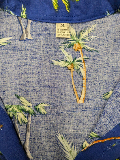 Hawaii overhemd korte mouw. Blauw Groen Bruine Palmbomen print. Maat M. #804