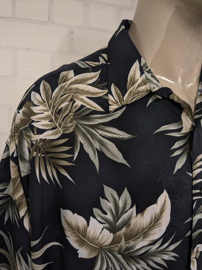 Pierre Cardin Hawaii overhemd korte mouw. Zwart Groen blad motief. Maat 4XL / XXXXL.