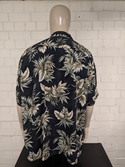 Pierre Cardin Hawaii overhemd korte mouw. Zwart Groen blad motief. Maat 4XL / XXXXL.