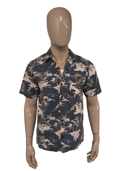 Vintage Cherokee Hawaii-overhemd korte mouw – blauw/groen palmbomenprint – maat M