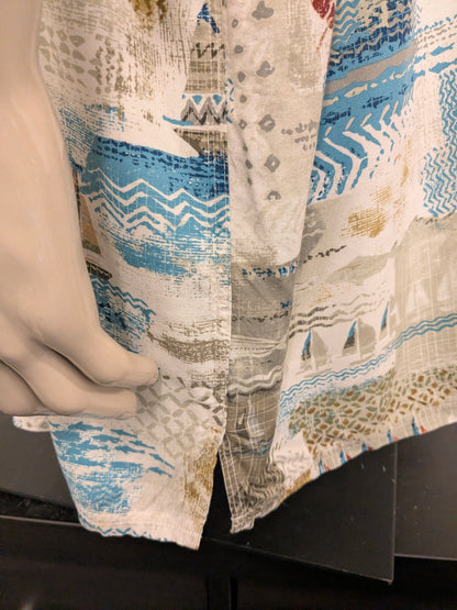 Foundry Hawaii overhemd korte mouw. Blauw Beige Groene print. Maat 5XL / XXXXXL.