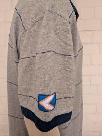 ResQ polo. Grijs Blauw gestreept. Maat 2XL / XXL.
