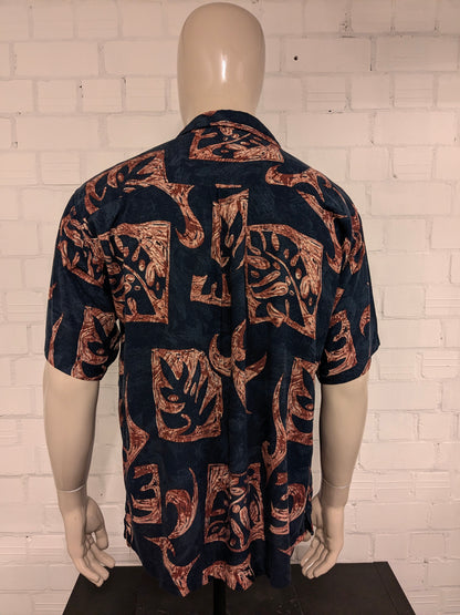 M.E.. Sport Hawaii overhemd korte mouw. Zwart Bruine print. Maat XL.