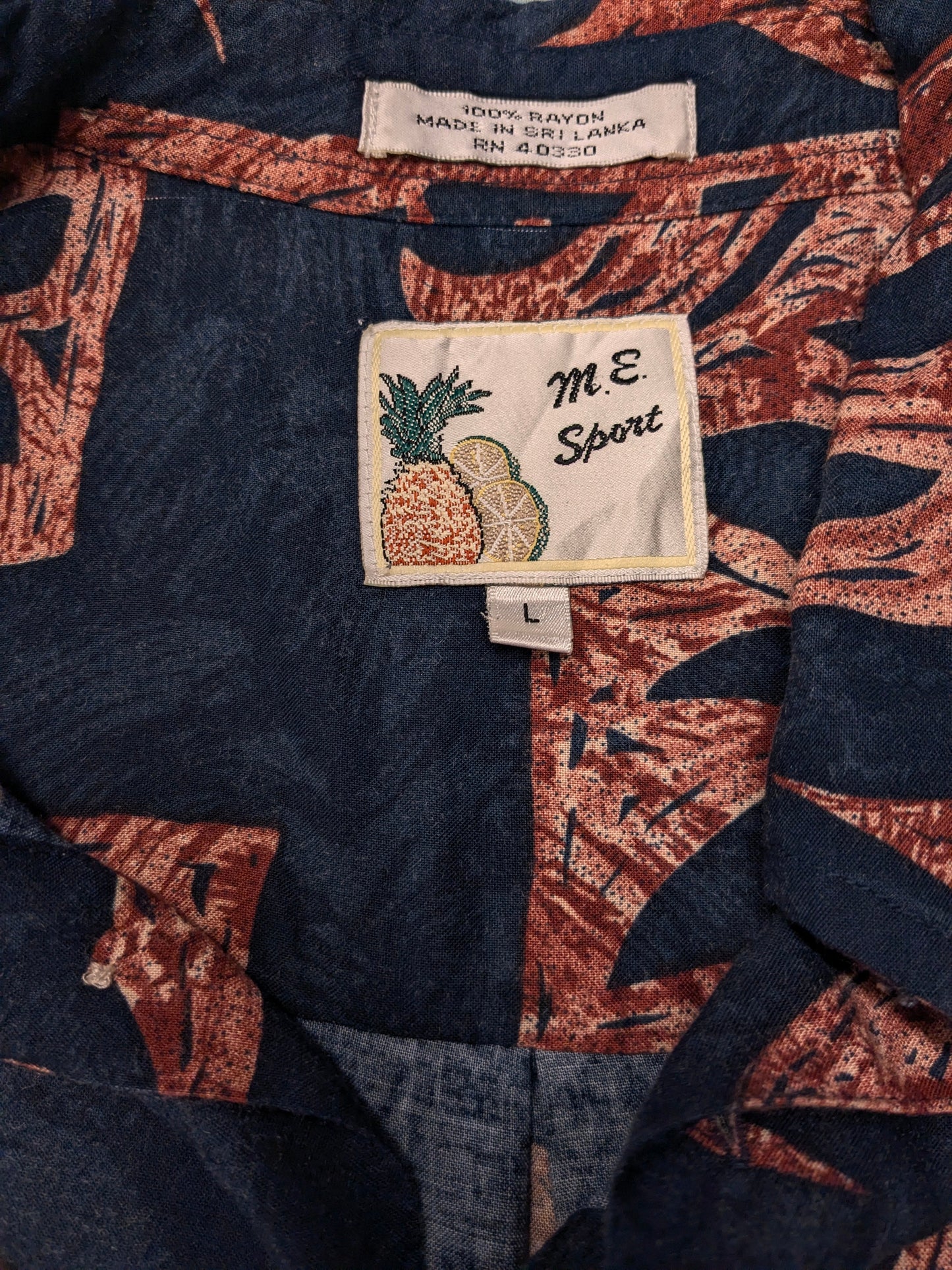 M.E.. Sport Hawaii overhemd korte mouw. Zwart Bruine print. Maat XL.