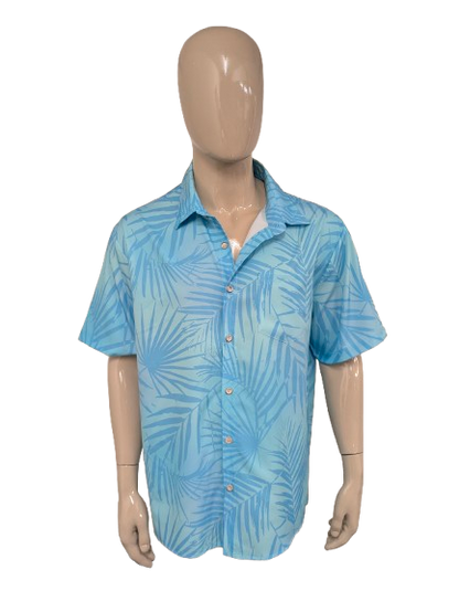 Aloha Daddy Hawaii overhemd korte mouw. Blauw Blad motief. Maat XL.