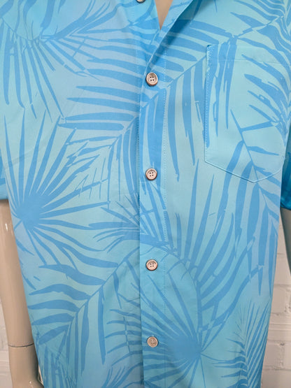 Aloha Daddy Hawaii overhemd korte mouw. Blauw Blad motief. Maat XL.