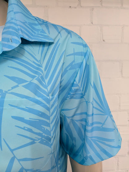 Aloha Daddy Hawaii overhemd korte mouw. Blauw Blad motief. Maat XL.