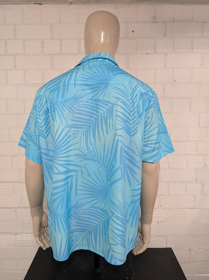Aloha Daddy Hawaii overhemd korte mouw. Blauw Blad motief. Maat XL.