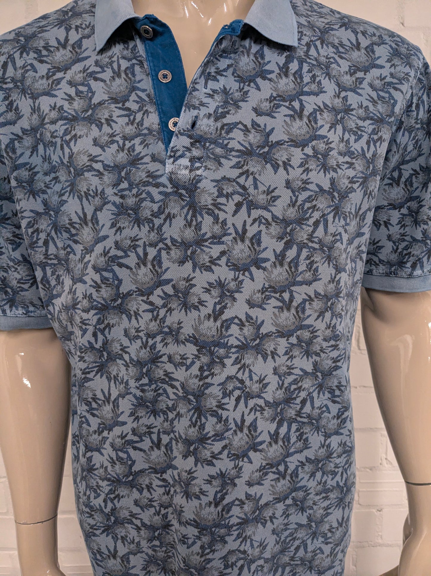 Casa Moda polo. Blauw Grijze print. Maat XL.