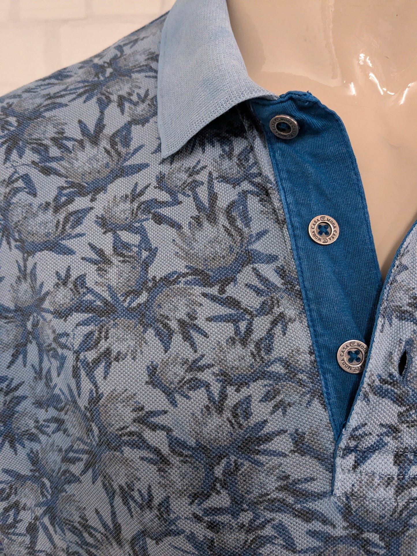Casa Moda polo. Blauw Grijze print. Maat XL.