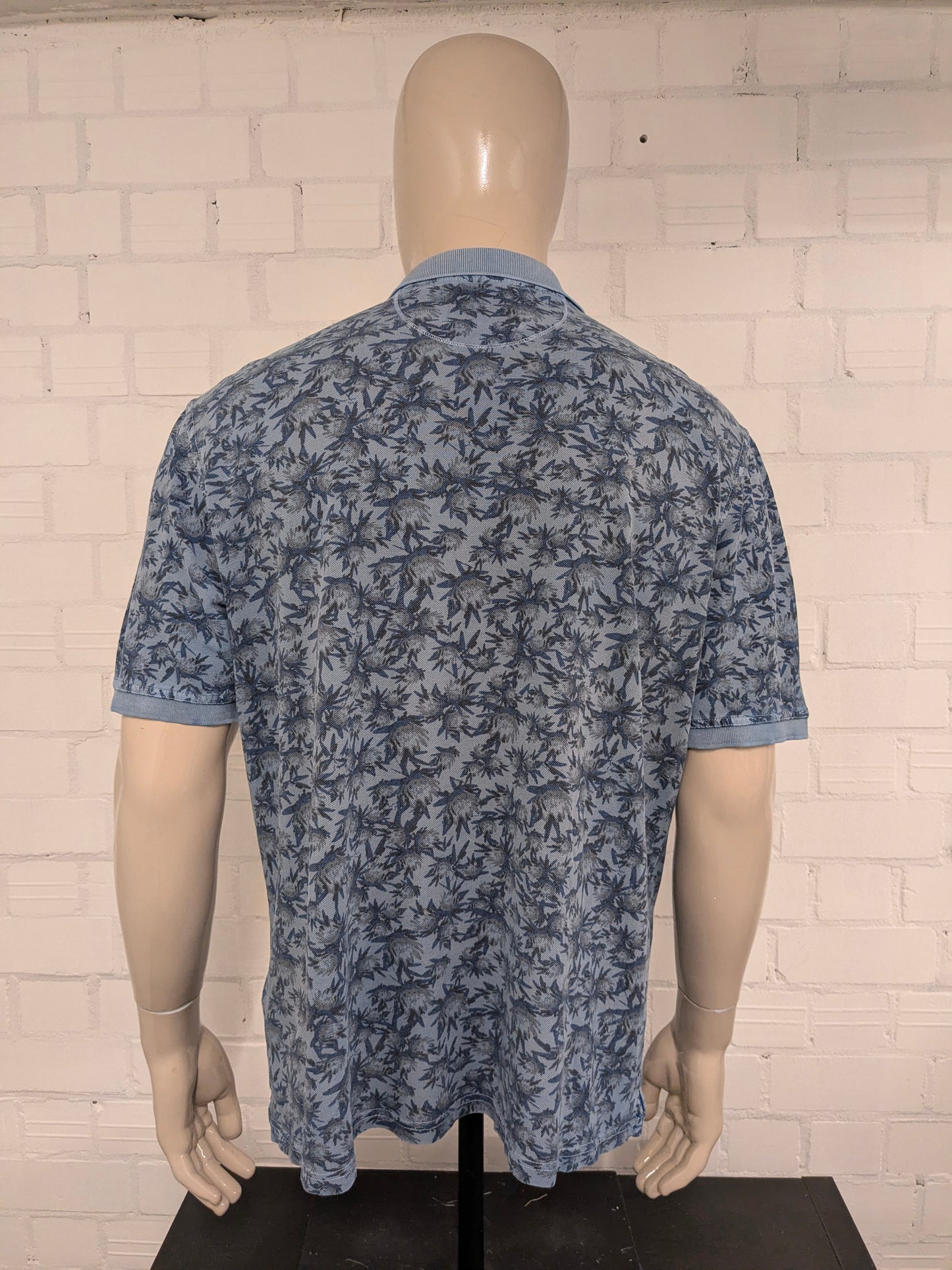 Casa Moda polo. Blauw Grijze print. Maat XL.