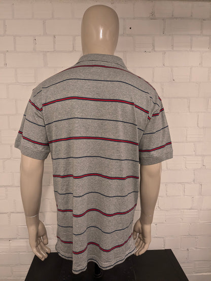 River Woods polo. Grijs Roos Blauw gestreept. Maat XL.