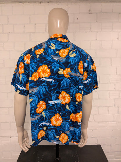 Pineapple Connection Hawaii overhemd korte mouw. Blauw Oranje print. Maat 2XL / XXL.