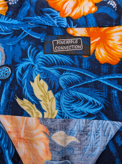 Pineapple Connection Hawaii overhemd korte mouw. Blauw Oranje print. Maat 2XL / XXL.