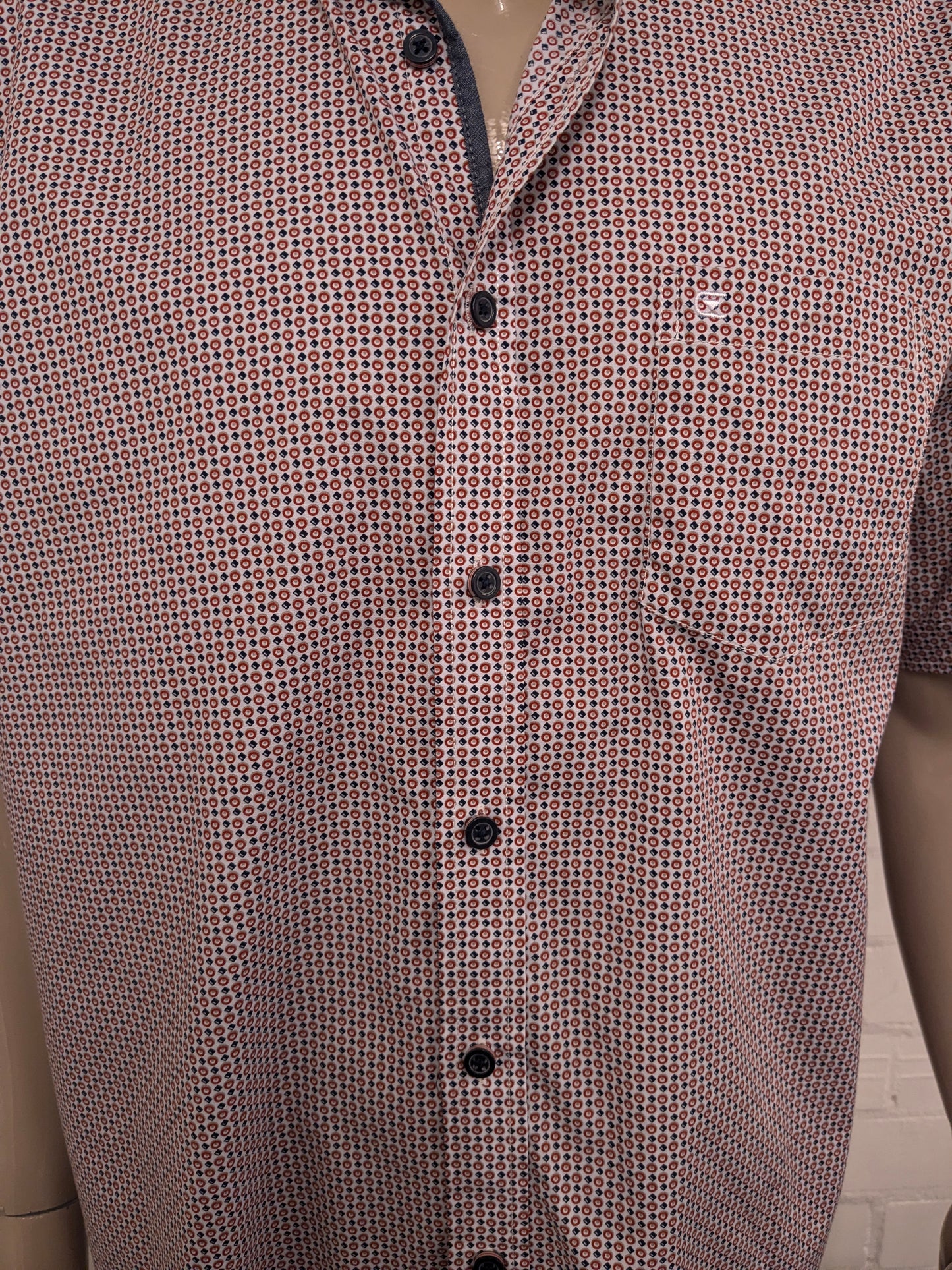 Casa Moda overhemd korte mouw. Rood Grijs Blauw print. Maat 2XL / XXL.