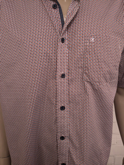 Casa Moda overhemd korte mouw. Rood Grijs Blauw print. Maat 2XL / XXL.
