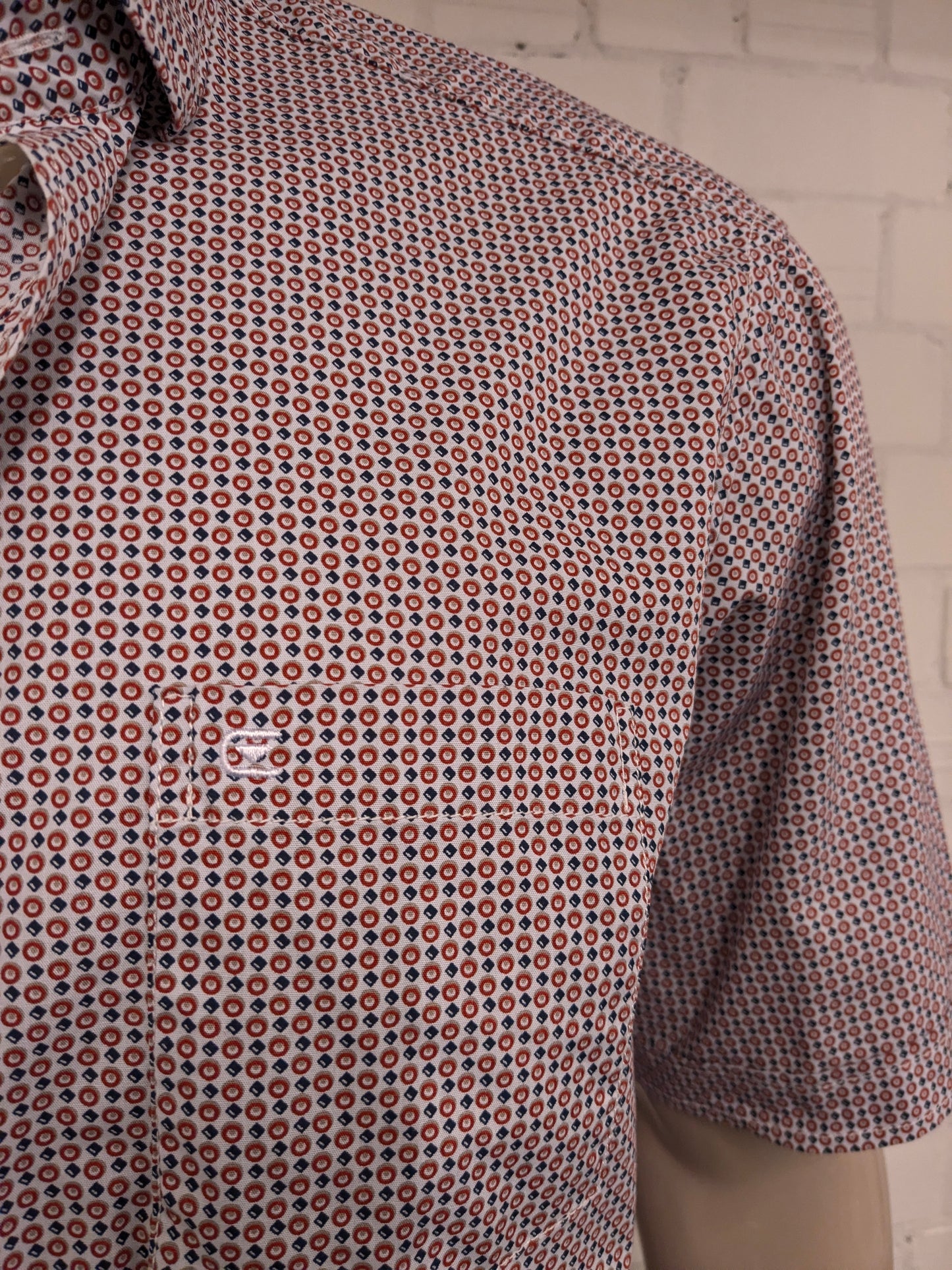 Casa Moda overhemd korte mouw. Rood Grijs Blauw print. Maat 2XL / XXL.