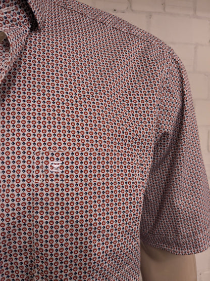 Casa Moda overhemd korte mouw. Rood Grijs Blauw print. Maat 2XL / XXL.