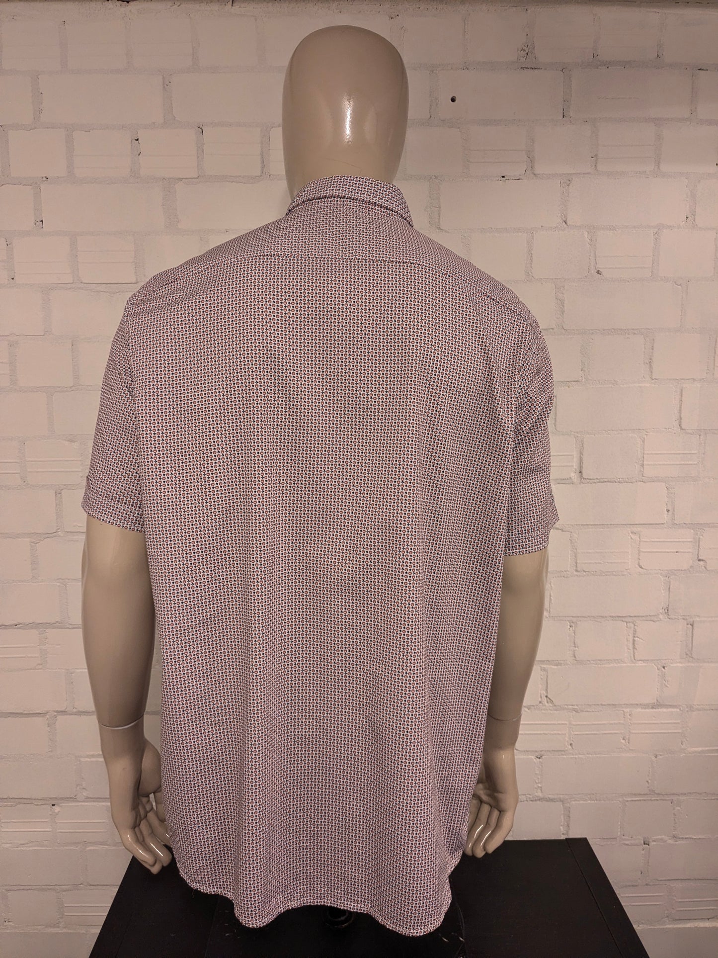 Casa Moda overhemd korte mouw. Rood Grijs Blauw print. Maat 2XL / XXL.