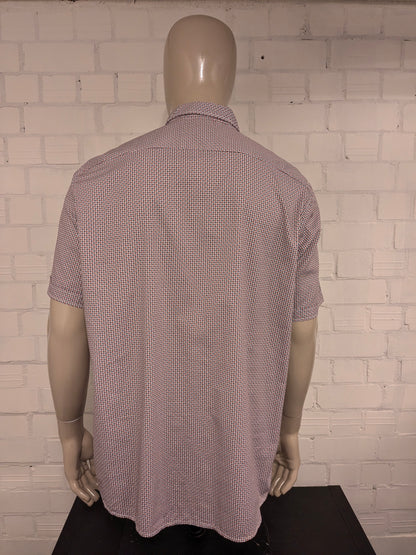 Casa Moda overhemd korte mouw. Rood Grijs Blauw print. Maat 2XL / XXL.