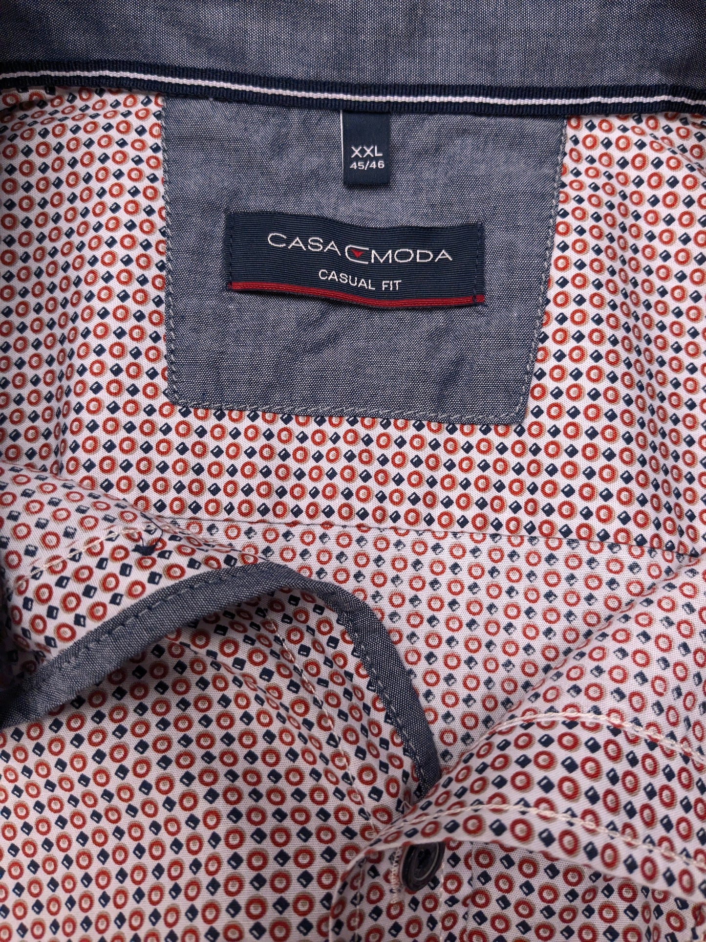Casa Moda overhemd korte mouw. Rood Grijs Blauw print. Maat 2XL / XXL.