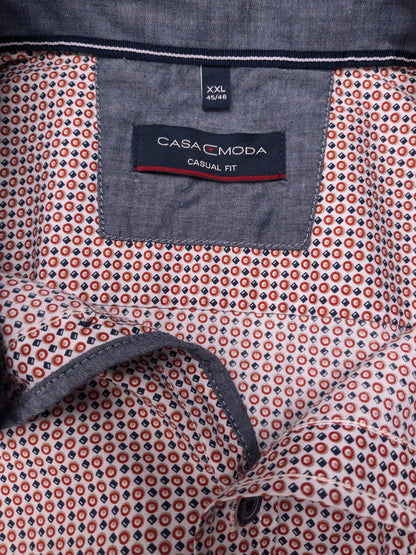Casa Moda overhemd korte mouw. Rood Grijs Blauw print. Maat 2XL / XXL.