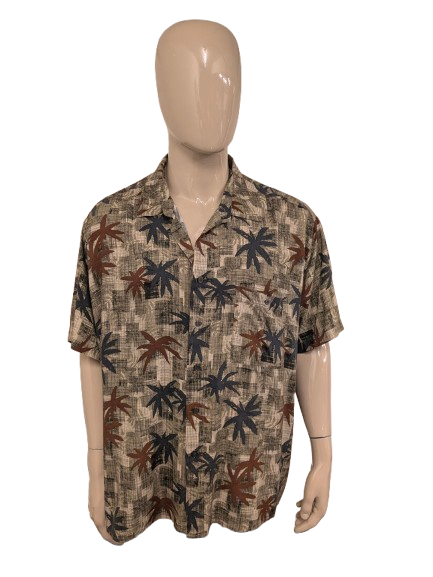Vintage Munsingwear overhemd korte mouw. Groen Bruin Zwarte print. Maat 4XL / XXXXL.
