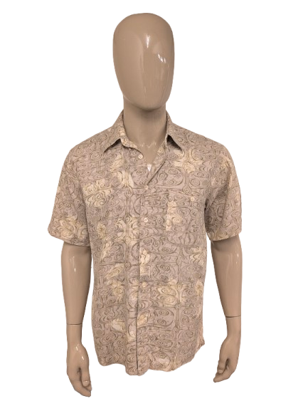 MICH. Sportshirt Kurzarm – Khaki/Beige/Grün bedruckt – Größe L