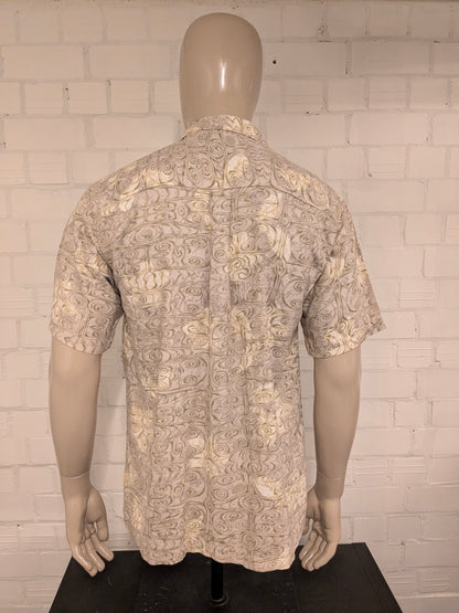 M.E.Sport overhemd korte mouw. Kaki Beige Groene print. Maat L.