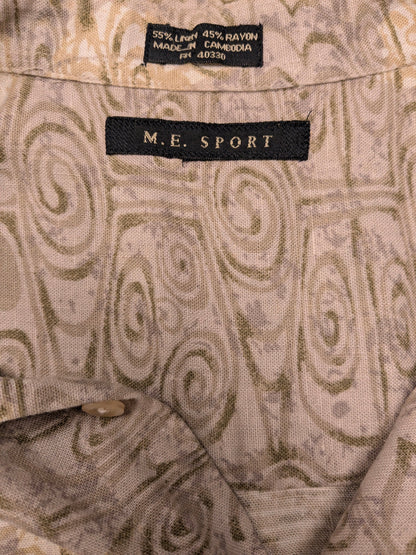 M.E.Sport overhemd korte mouw. Kaki Beige Groene print. Maat L.