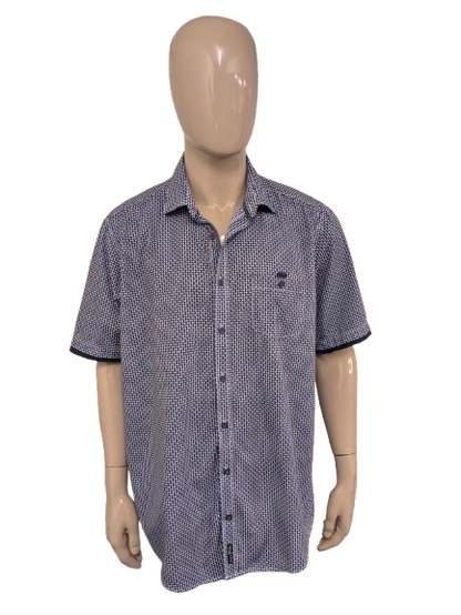 Casa Moda overhemd korte mouw. Blauw Rood Witte print. Maat 2XL / XXL. casual fit.