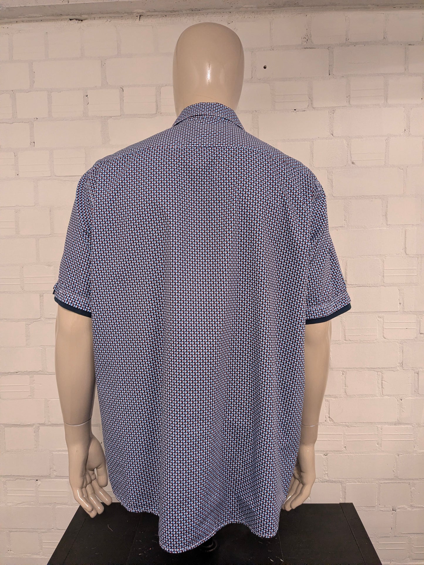 Casa Moda overhemd korte mouw. Blauw Rood Witte print. Maat 2XL / XXL. casual fit.