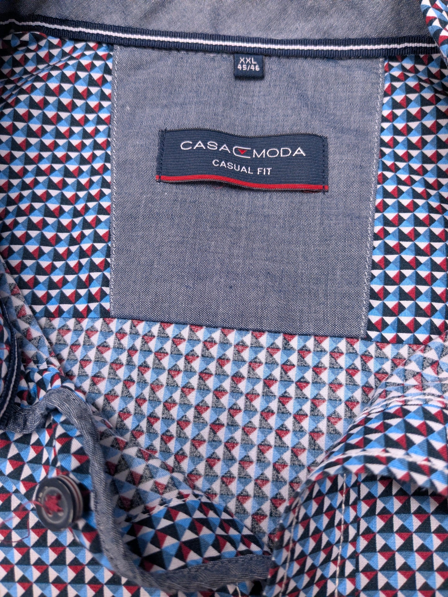 Casa Moda overhemd korte mouw. Blauw Rood Witte print. Maat 2XL / XXL. casual fit.