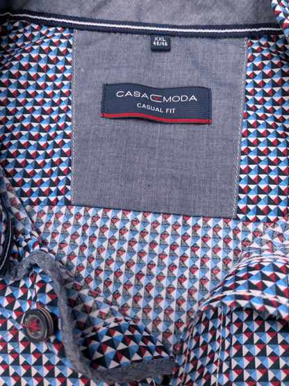Casa Moda overhemd korte mouw. Blauw Rood Witte print. Maat 2XL / XXL. casual fit.