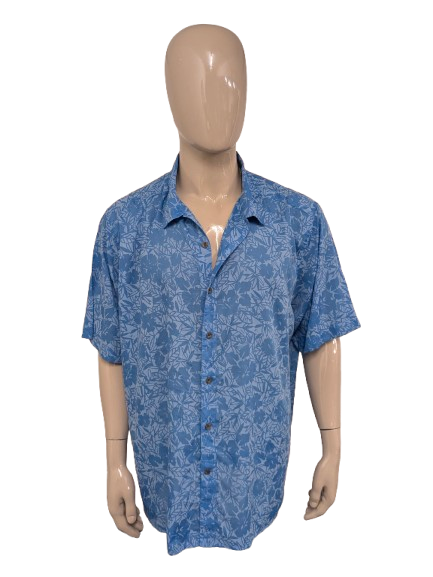 Exofficio overhemd korte mouw. Blauw Bloemen print. Maat 3XL / XXXL.