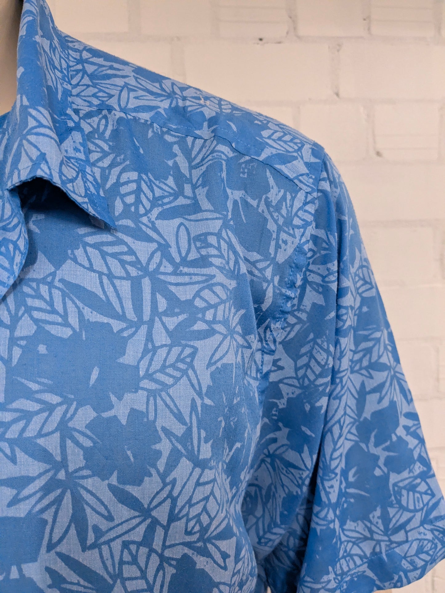 Exofficio overhemd korte mouw. Blauw Bloemen print. Maat 3XL / XXXL.
