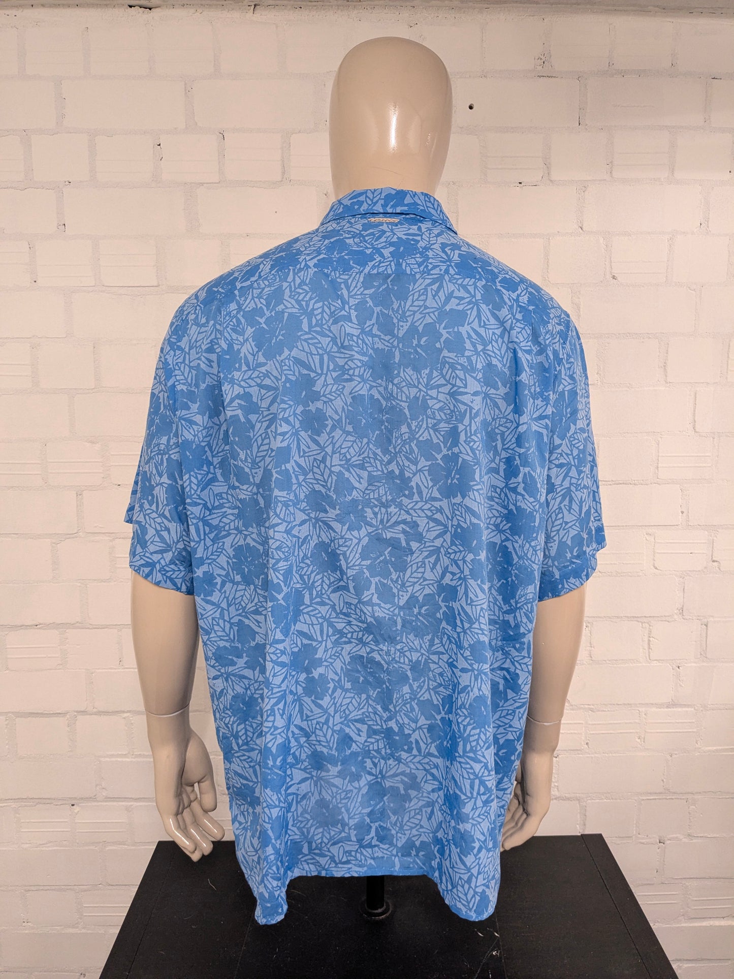 Exofficio overhemd korte mouw. Blauw Bloemen print. Maat 3XL / XXXL.