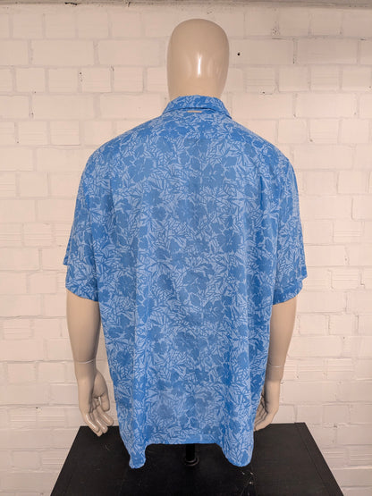 Exofficio overhemd korte mouw. Blauw Bloemen print. Maat 3XL / XXXL.
