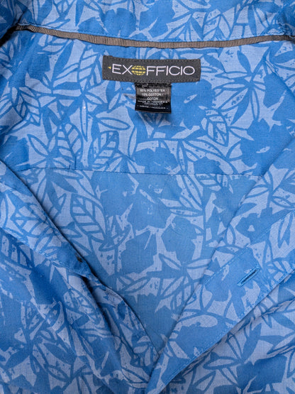 Exofficio overhemd korte mouw. Blauw Bloemen print. Maat 3XL / XXXL.