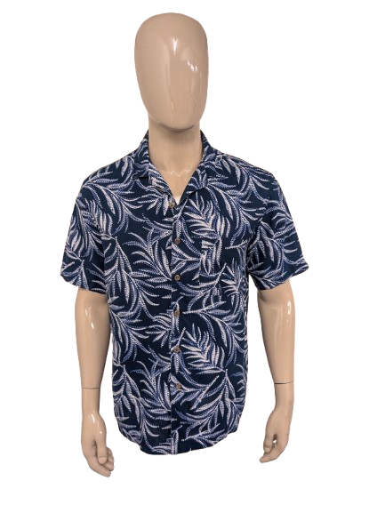George Hawaii overhemd korte mouw. Blauw Witte print. Maat L.