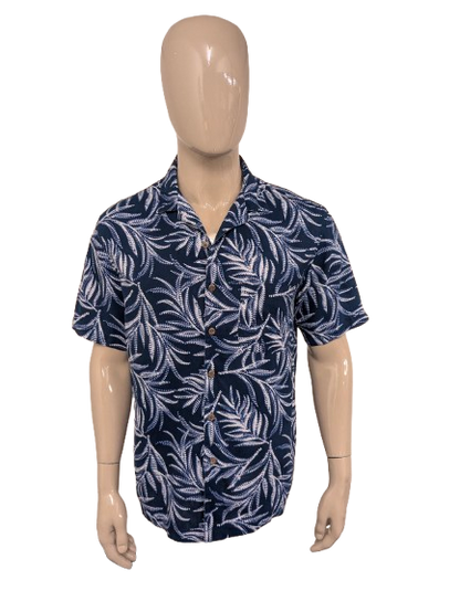 George Hawaii overhemd korte mouw. Blauw Witte print. Maat L.