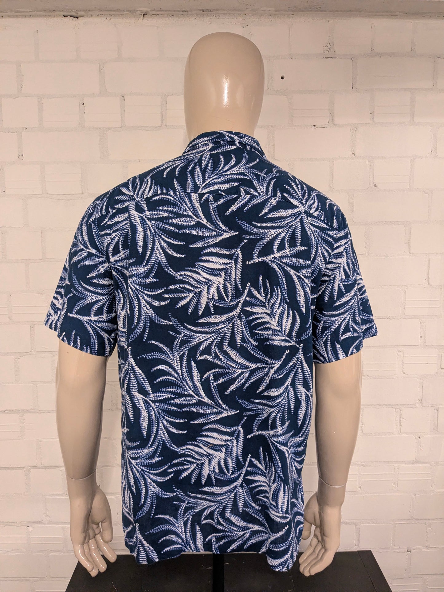 George Hawaii overhemd korte mouw. Blauw Witte print. Maat L.