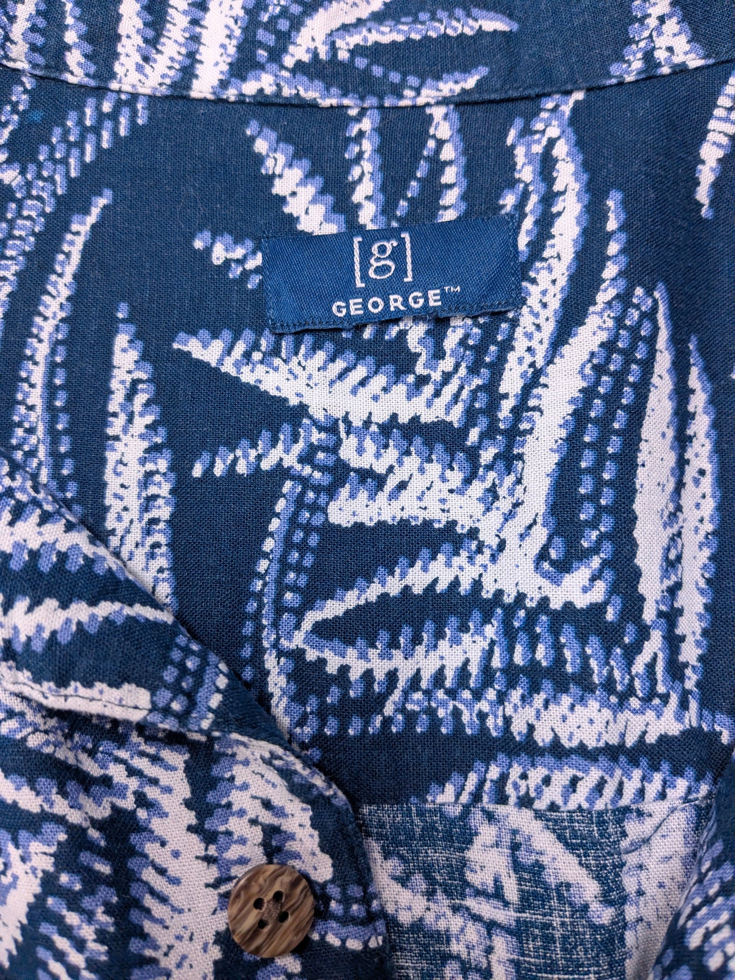 George Hawaii overhemd korte mouw. Blauw Witte print. Maat L.