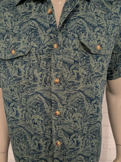 Alesbury overhemd korte mouw. Groen Blauwe bloemen print. Maat XL. regular.