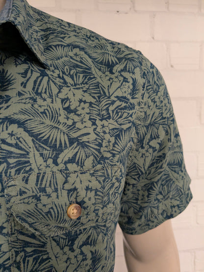 Alesbury overhemd korte mouw. Groen Blauwe bloemen print. Maat XL. regular.