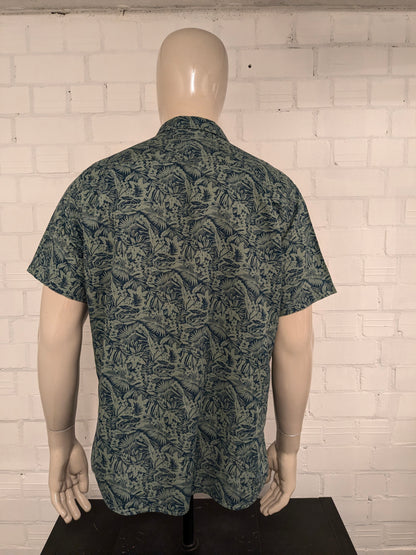 Alesbury overhemd korte mouw. Groen Blauwe bloemen print. Maat XL. regular.
