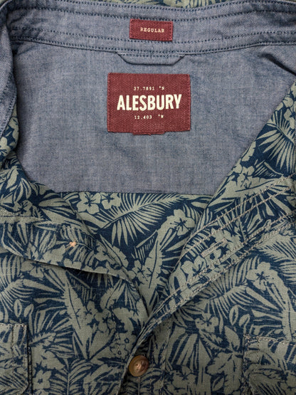 Alesbury overhemd korte mouw. Groen Blauwe bloemen print. Maat XL. regular.