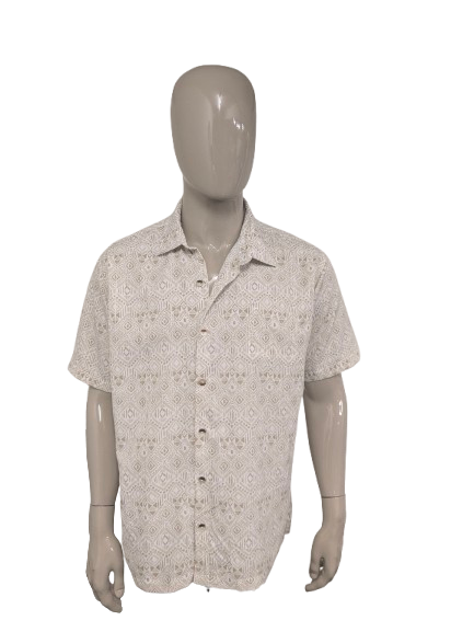 Chemise à manches courtes Van Heusen. Imprimé Beige Kaki Blanc. Taille 2XL/XXL.